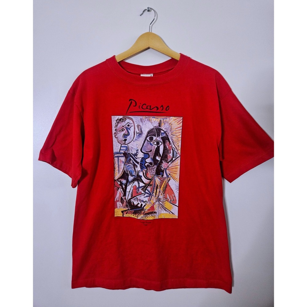 Pablo Picasso Large Heads Graphic Tee Mens Large Red Good 1995 Vintage Art Shirt